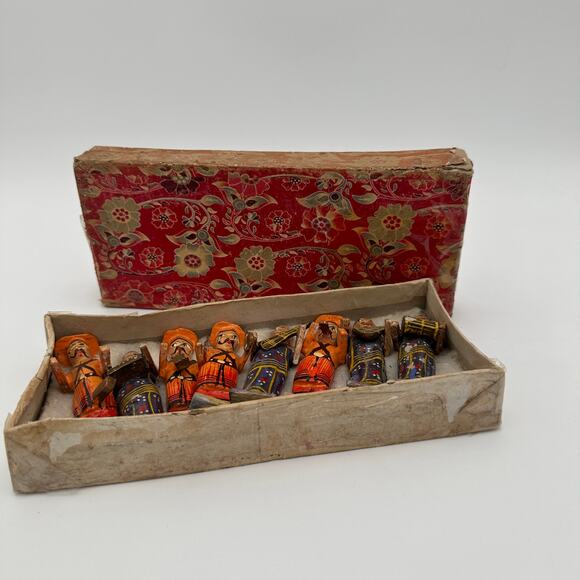 Vintage Russian Polychromed Carved Wood Marching Band Figures Set/8 Original Box - Picture 5 of 8